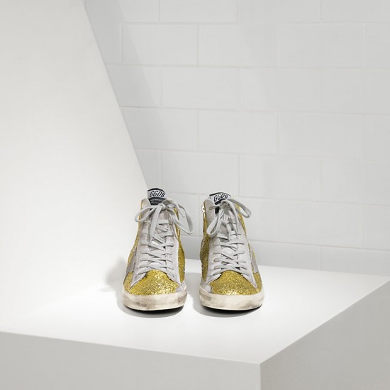 Men/Women Golden Goose sneakers francy all over glitter in camoscio lime glitter
