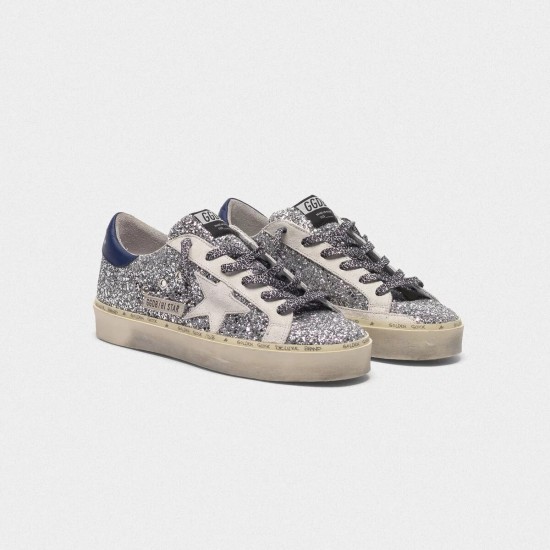 Women Golden Goose hi star sneakers with glitter white star and leopard print laces