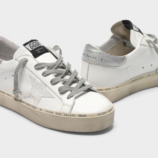 Women Golden Goose hi star sneakers with iridescent star and silver