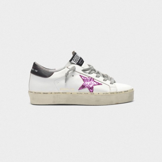 Women Golden Goose hi star sneakers with pink glitter star and black
