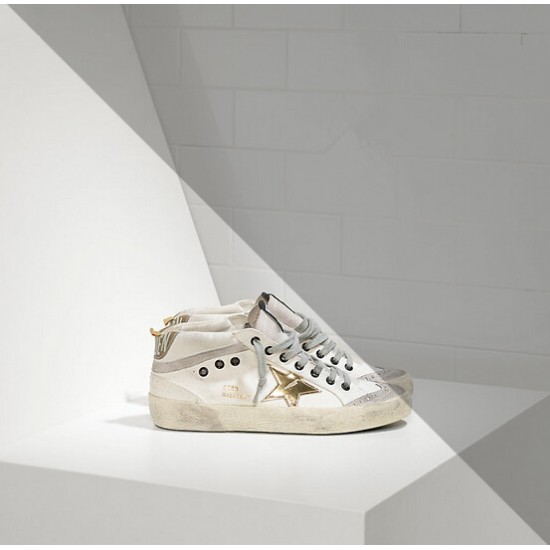 Men/Women Golden Goose mid star sneakers in leather star white military gold