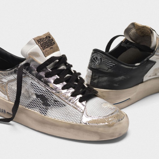Men/Women Golden Goose stardan ltd sneakers laminated silver with floral design