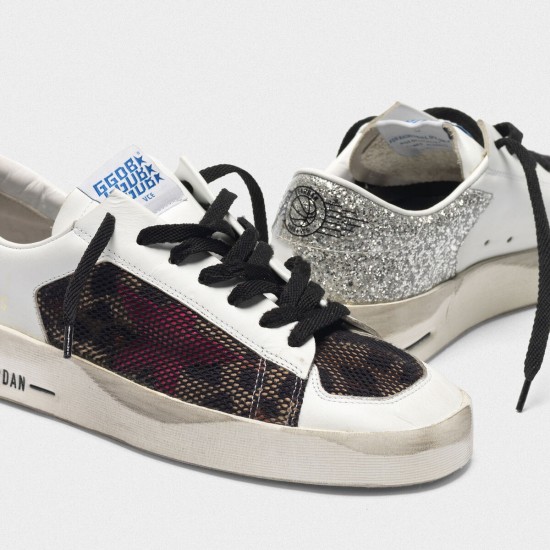 Women Golden Goose stardan sneakers with leopard print star and glittery