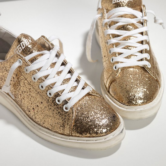 Men/Women Golden Goose starter sneakers leather coated gold glitter white