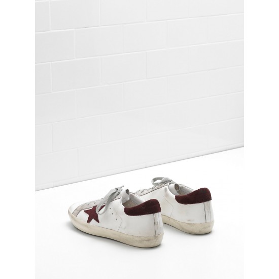 Men/Women Golden Goose superstar sneakers calf leather in wine star white