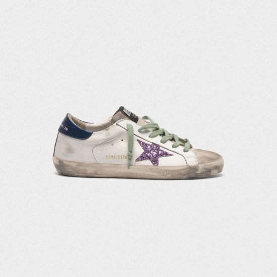 Men/Women Golden Goose superstar sneakers in leather with glittery star blue
