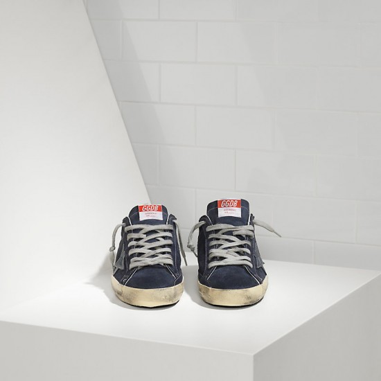 Men Golden Goose superstar sneakers in suede and leather star blue