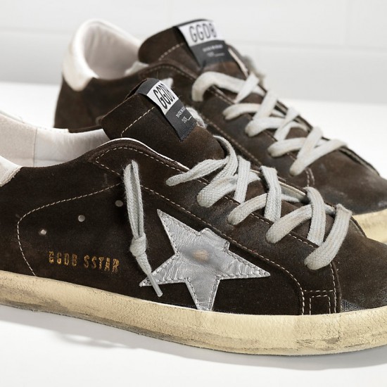 Men Golden Goose superstar sneakers in suede and leather star coffee