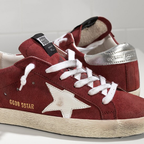 Men/Women Golden Goose superstar sneakers in suede red suede white star