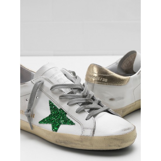 Men/Women Golden Goose superstar sneakers leather glitter star in green
