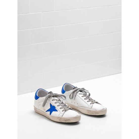 Men/Women Golden Goose superstar sneakers leather star in shiny blue star