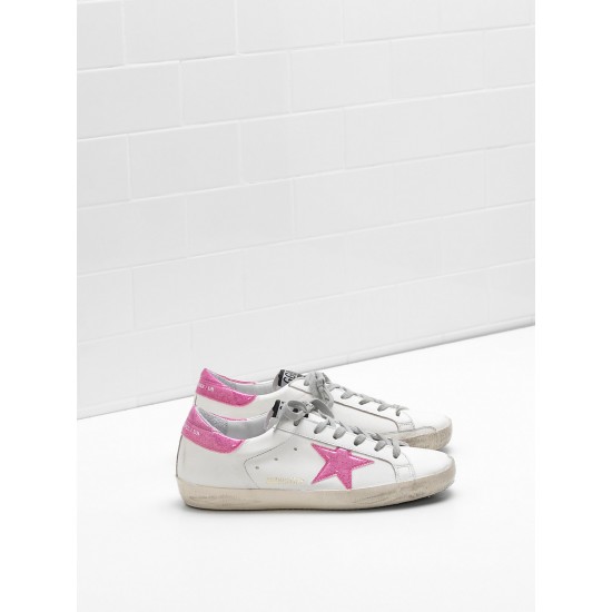 Women Golden Goose superstar sneakers leather glitter star coated in pink star