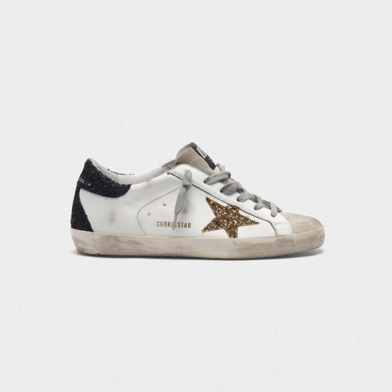 Women Golden Goose superstar sneakers with gold star and glittery black