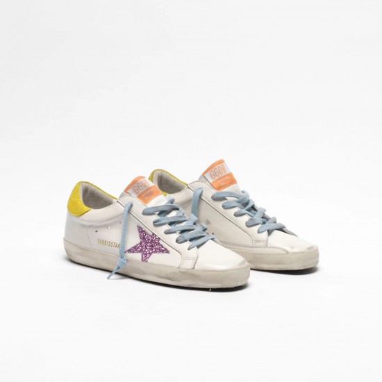 Women Golden Goose superstar sneakers with pink glittery star and yellow